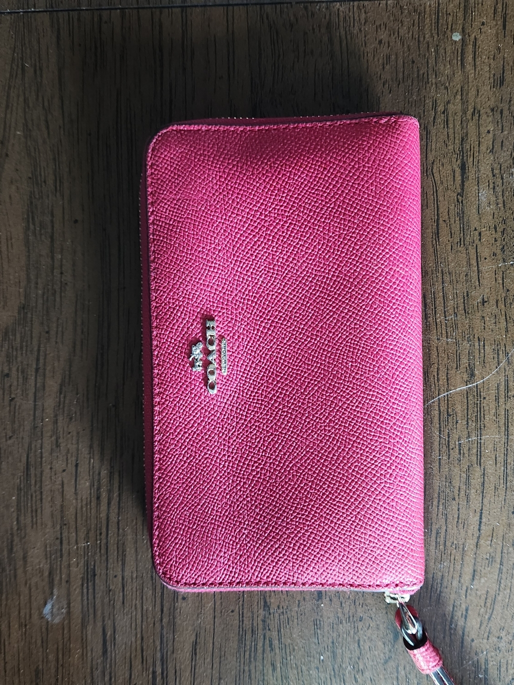 Coach Red Crossgrain Leather Medium Zip Around Wallet Wristlet